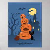 Halloweenpompoenen en Zwarte Kat Poster (Voorkant)