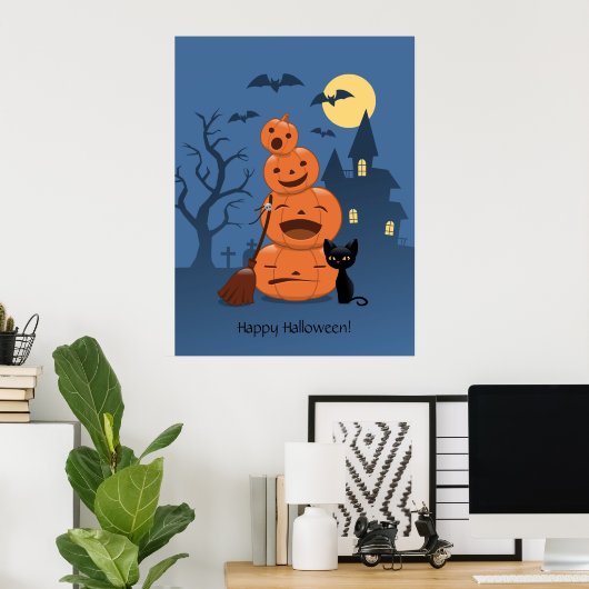 Halloweenpompoenen en Zwarte Kat Poster (Thuiskantoor)