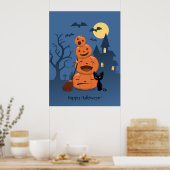 Halloweenpompoenen en Zwarte Kat Poster (Keuken)