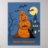Halloweenpompoenen en Zwarte Kat Poster (Voorkant)