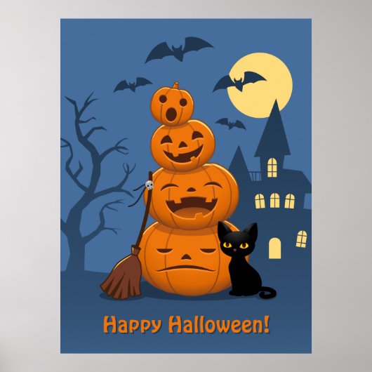 Halloweenpompoenen en Zwarte Kat Poster (Voorkant)