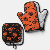 Halloweenpompoenen Ovenwant & Pannenlap Set (Voorkant / Achterkant)