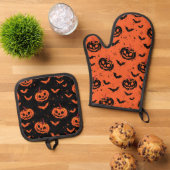 Halloweenpompoenen Ovenwant & Pannenlap Set (Top down)