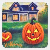 Halloweenpompoenen verlicht vierkante sticker (Voorkant)