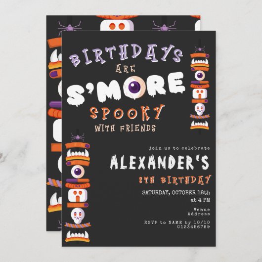 Halloween's mores Bonfire Spooky verjaardagsfeestj Kaart (Voorkant / Achterkant)