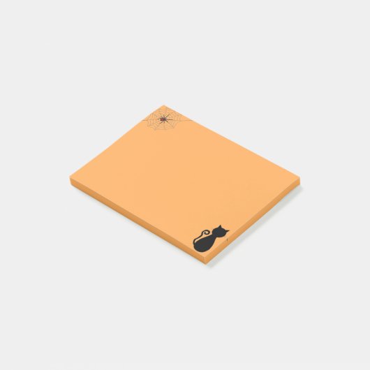 Halloweenspin en zwarte kat op sinaasappel post-it® notes (Schuin)
