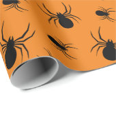Halloweenspinnen zwart en Sinaasappel Cadeaupapier (Rol Hoek)