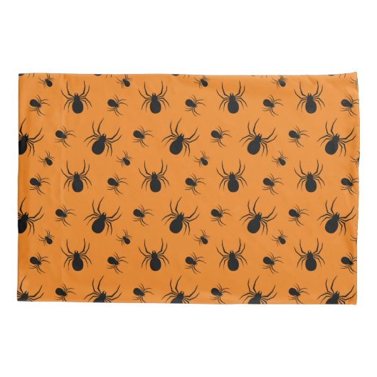 Halloweenspinnen zwart en Sinaasappel Kussensloop (Achterkant)