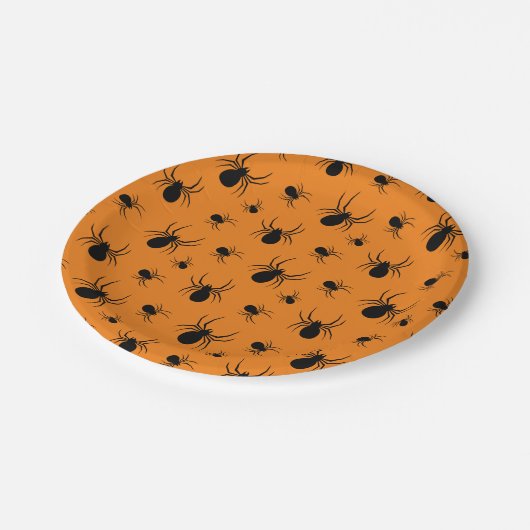 Halloweenspinnen zwart en Sinaasappel Papieren Bordje (Gekanteld)