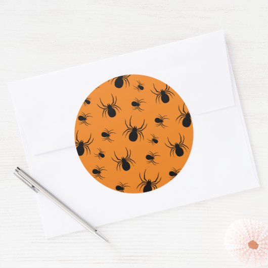 Halloweenspinnen zwart en Sinaasappel Ronde Sticker (Envelop)