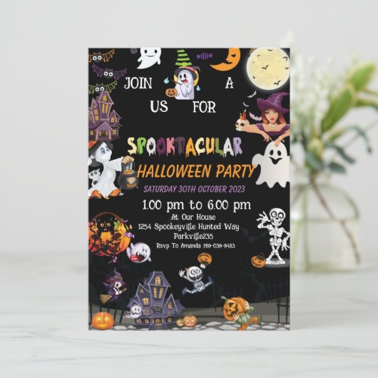 Halloweenuitnodiging, Halloweenpartijuitnodiging, Save The Date (Staand voorkant)