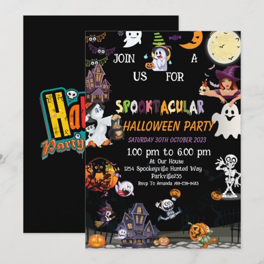 Halloweenuitnodiging, Halloweenpartijuitnodiging, Save The Date (Voorkant / Achterkant)