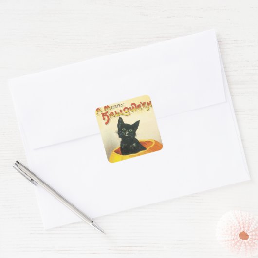  HalloweenVakantie zwarte kat sticker (Envelop)