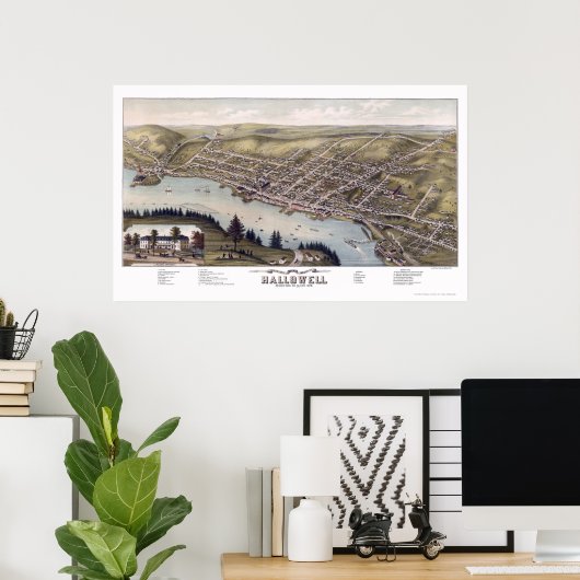 Hallowell, ME Panoramic Map - 1878 Poster (Thuiskantoor)
