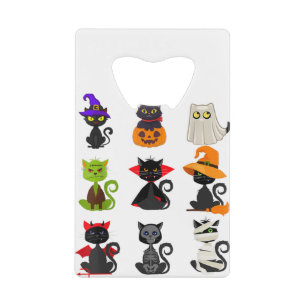 Hallowen Cat Pumpkin Witch Skeleton Creditkaart Flessenopener