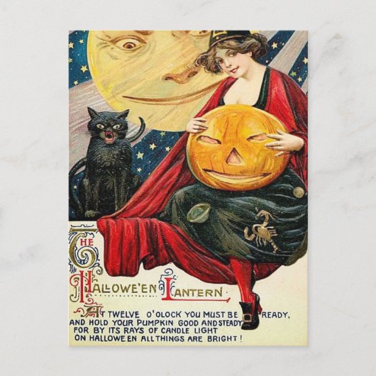 Hallowen heks pompoen zwarte kat  briefkaart (Voorkant)