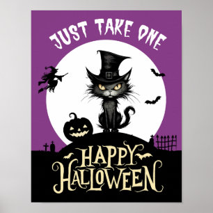 Hallowen snoep zwarte kat neem gewoon een veranda  poster