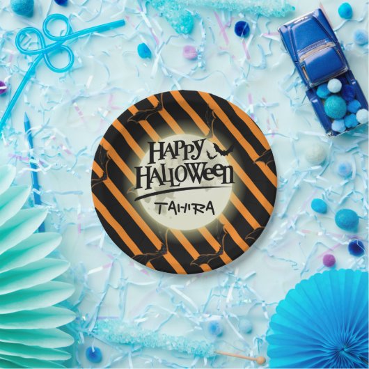 Hallowen Stripes en Bats Papieren Bordje (Feest)