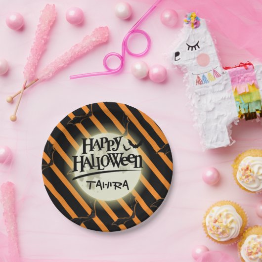 Hallowen Stripes en Bats Papieren Bordje (Feest)