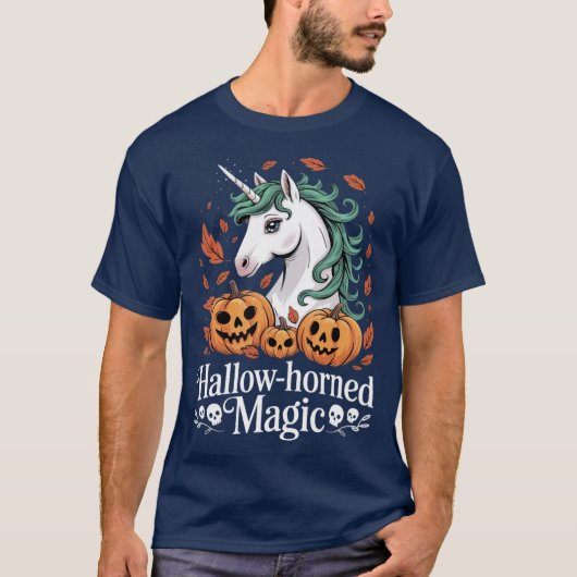 HallowHorned Magic Spooky Halloween Unicorn retro T-shirt (Voorkant)