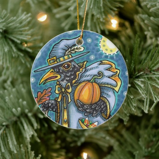 HALLOWS EVE BLACKBIRD WIZARD, HALLOWEEN RAVEN KERAMISCH ORNAMENT (Boom)