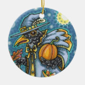 HALLOWS EVE BLACKBIRD WIZARD, HALLOWEEN RAVEN KERAMISCH ORNAMENT (Voorkant)