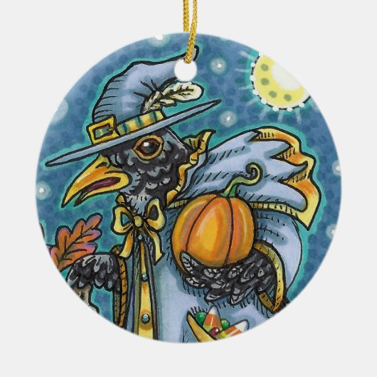 HALLOWS EVE BLACKBIRD WIZARD, HALLOWEEN RAVEN KERAMISCH ORNAMENT (Voorkant)