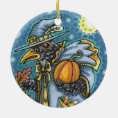 HALLOWS EVE BLACKBIRD WIZARD, HALLOWEEN RAVEN KERAMISCH ORNAMENT (Achterkant)