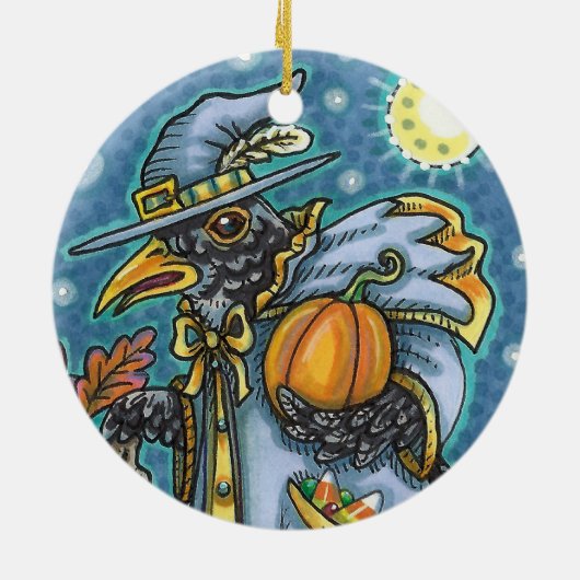 HALLOWS EVE BLACKBIRD WIZARD, HALLOWEEN RAVEN KERAMISCH ORNAMENT (Achterkant)