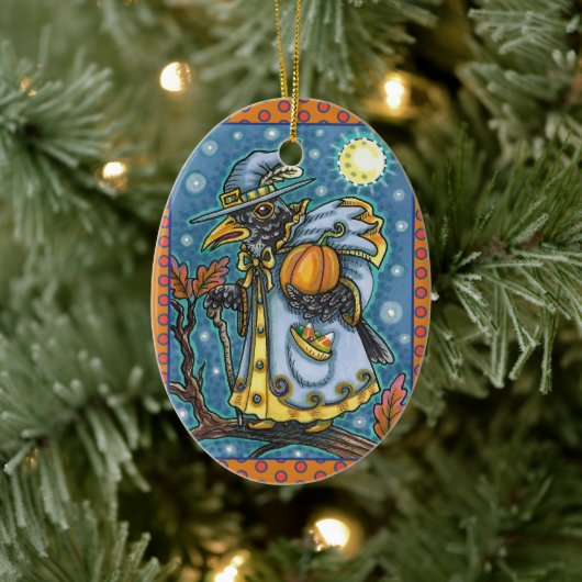 HALLOWS EVE BLACKBIRD WIZARD, HALLOWEEN RAVEN KERAMISCH ORNAMENT (Boom)