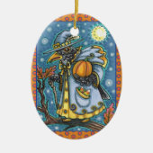 HALLOWS EVE BLACKBIRD WIZARD, HALLOWEEN RAVEN KERAMISCH ORNAMENT (Voorkant)