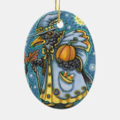 HALLOWS EVE BLACKBIRD WIZARD, HALLOWEEN RAVEN KERAMISCH ORNAMENT (Achterkant)