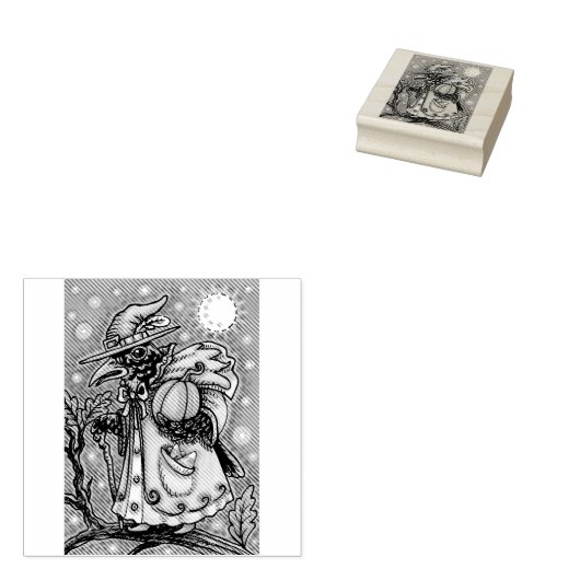 HALLOWS EVE BLACKBIRD WIZARD, HALLOWEEN RAVEN RUBBERSTEMPEL (Gestempeld)