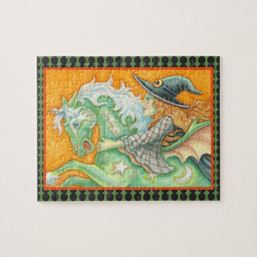 HALLOWS EVE WITCH EN HORSE INTERLOCKING PUZZLE LEGPUZZEL (Horizontaal)