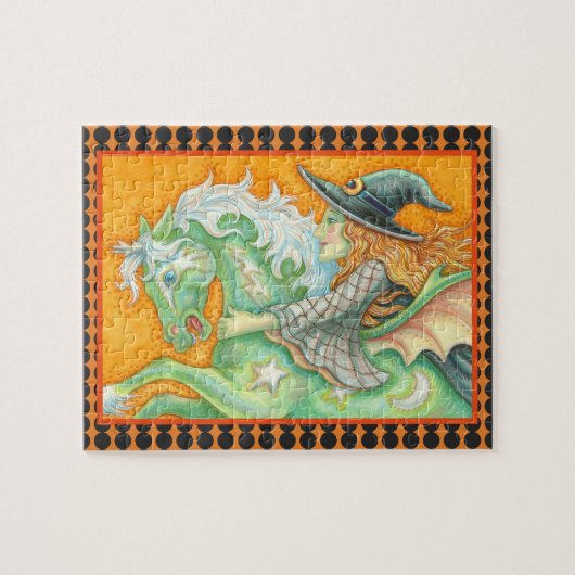 HALLOWS EVE WITCH EN HORSE INTERLOCKING PUZZLE LEGPUZZEL (Horizontaal)