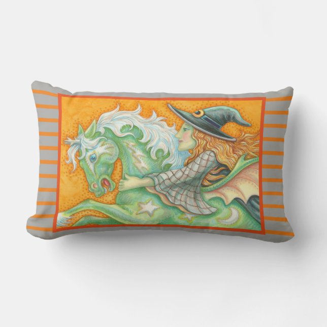 HALLOWS EVE WITCH EN HORSE LUMBAR PILLOW Grey Kussen (Voorkant)