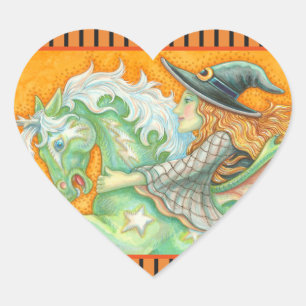 HALLOWS EVE WITCH EN HORSE STICKERS Heart SHEET
