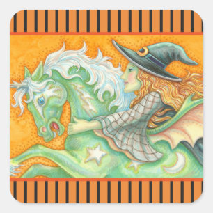 HALLOWS EVE WITCH EN HORSE STICKERS Square SHEET