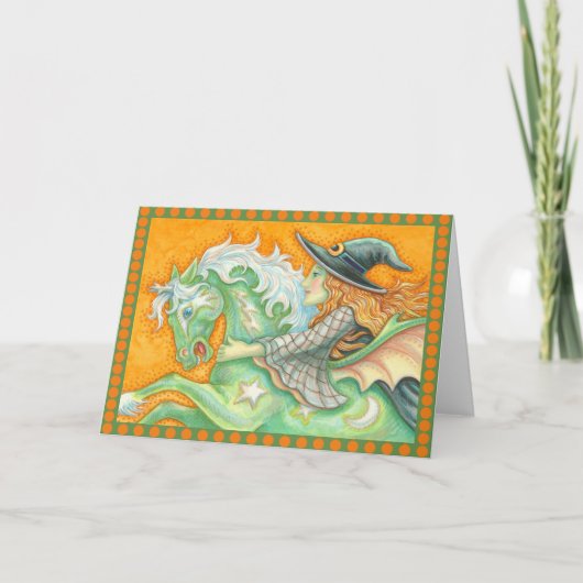 HALLOWS EVE WITCH EN HORSE WENSKAART Blanco Kaart (Voorkant)