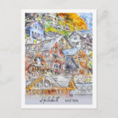 Hallstatt Austria Travel Place Waterverf Briefkaart (Voorkant)