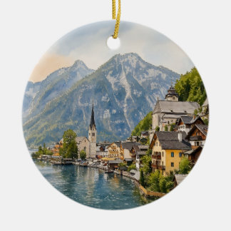 Hallstatt Oostenrijk Aquarel Kerst Ornament