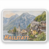 Hallstatt Oostenrijk Aquarel Sticker (Voorkant)