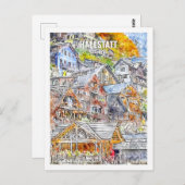 Hallstatt Oostenrijk Famous Travel Waterverf Sketc Briefkaart (Voorkant / Achterkant)