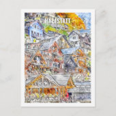 Hallstatt Oostenrijk Famous Travel Waterverf Sketc Briefkaart (Voorkant)