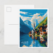 Hallstatt Oostenrijk vintage reisillustratie Briefkaart (Voorkant / Achterkant)