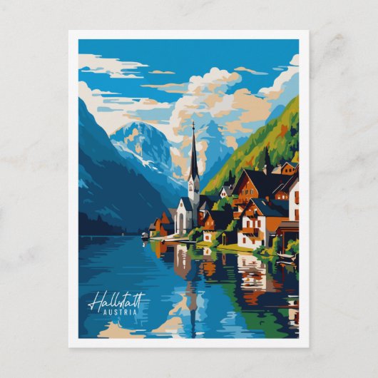 Hallstatt Oostenrijk vintage reisillustratie Briefkaart (Voorkant)