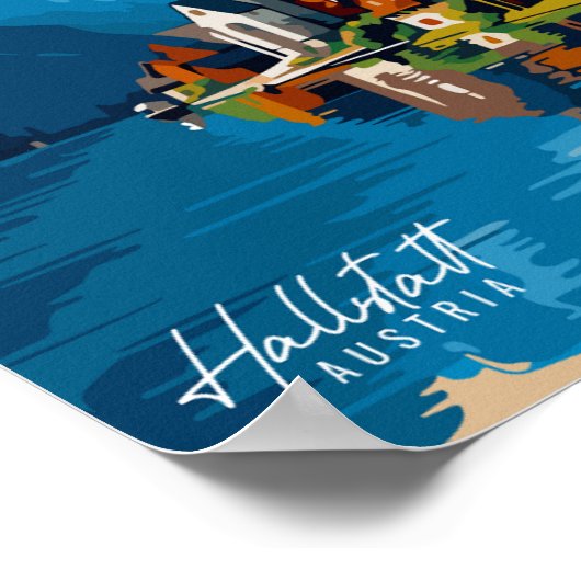 Hallstatt Oostenrijk vintage reisillustratie Poster (Hoek)