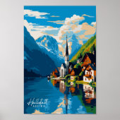 Hallstatt Oostenrijk vintage reisillustratie Poster (Voorkant)