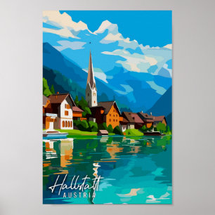 Hallstatt Oostenrijk vintage reisillustratie Poster