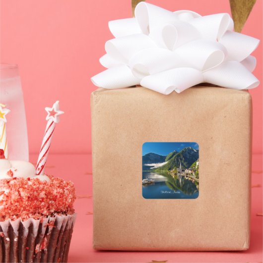 Hallstatt, Oostenrijkse schilderachtig foto Vierkante Sticker (Feest)